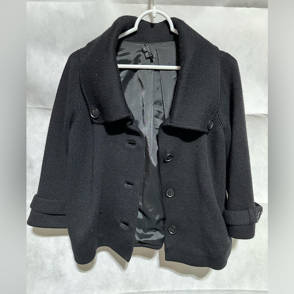 THEORY Womens Wool Jackie O’ Sweater Jacket Button Shawl Collar Black Size Small